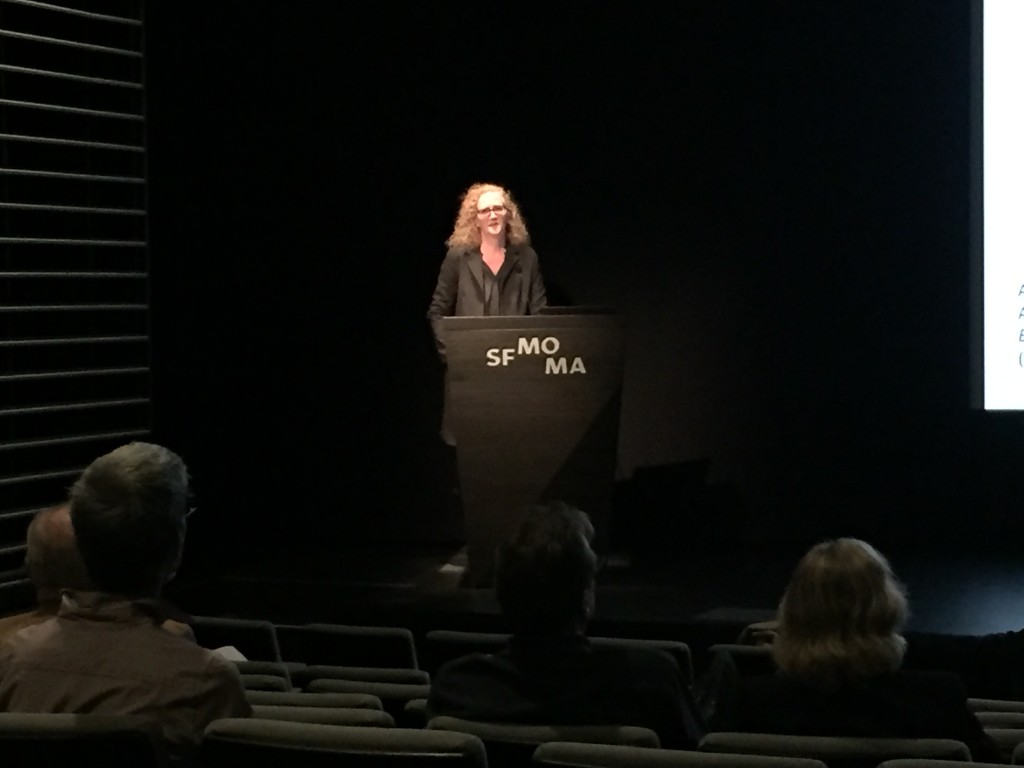 Anastasia Aukeman speaking at SFMOMA